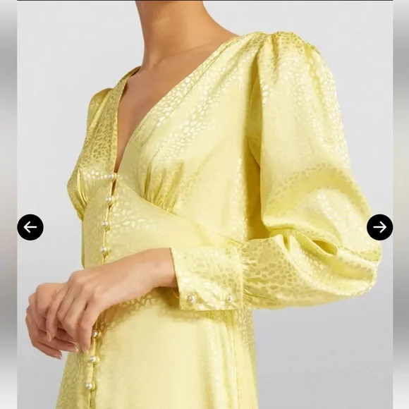 Olivia Rubin Dahlia Midi Dress Yellow Long Sleeve Button